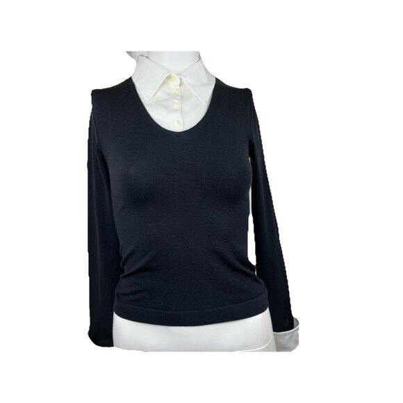 Xs WOLFORD  Opaque Naturel Austria Long Sleeve Black Top Collar Cuffs Detachable - Picture 1 of 5